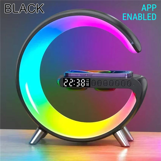 Smart LED Wake-Up Light | RGB Night Lamp with Bluetooth Speaker & 15W Wireless Charging