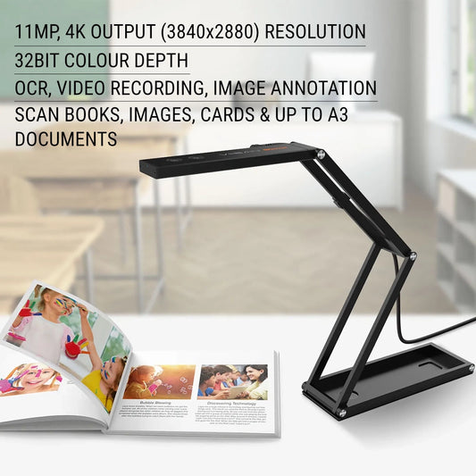 4K Document Scanner & Webcam with 11MP CMOS Sensor, Smart Features, and Plug-and-Play USB