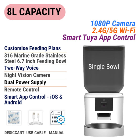 5G Smart Pet Feeder with 1080p Camera, Wi-Fi, and Voice Recorder