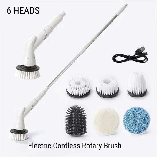 6-in-1 Cordless Waterproof Electric Cleaning Brush – Powerful Rotary for Kitchen, Bathroom, and More