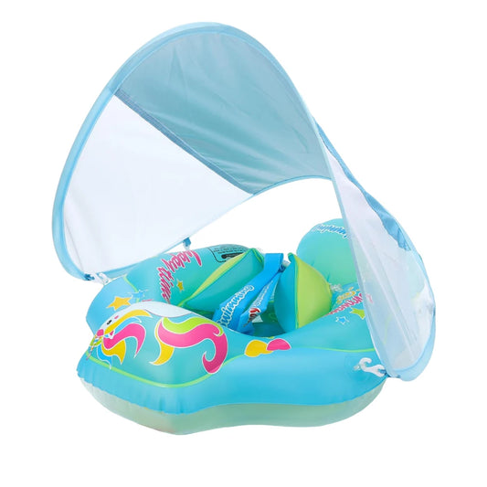 Inflatable Baby Swim Ring With Canopy: Toddler Float for Water Fun