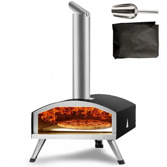 Portable Outdoor Pizza Oven – 12-Inch Pellet & Charcoal Fired Stainless Steel Grill