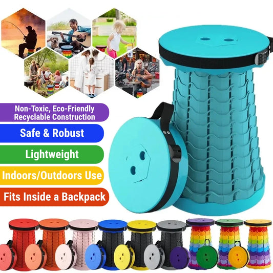 Portable Telescopic Folding Chair | Adjustable Height with Rotating Cushion for Indoor & Outdoor Use