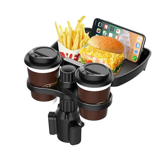 Dual 360° Rotating Car Cup Holder & Snack Tray Expander