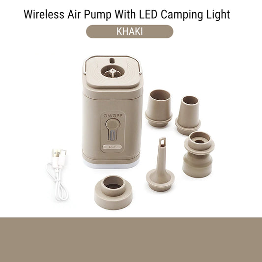 3-in-1 Wireless Electric Air Pump with LED Light – Compact USB Inflator/Deflator for Camping & Outdoor Use
