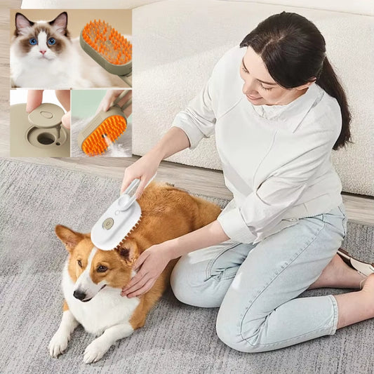 3-in-1 Pet Electric Fine Mist Brush: Groom, Clean, Massage for Cats and Dogs