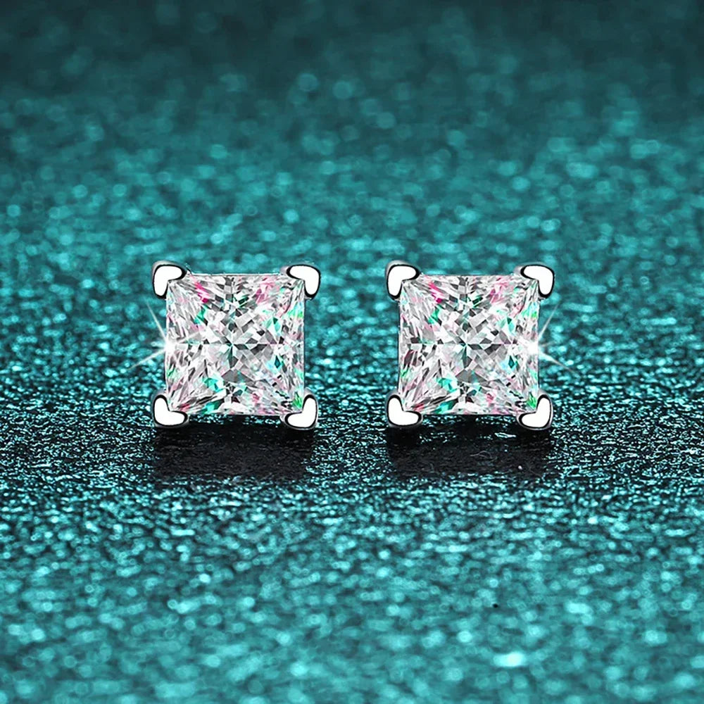 Princess Cut Moissanite Diamonds Stud Earrings