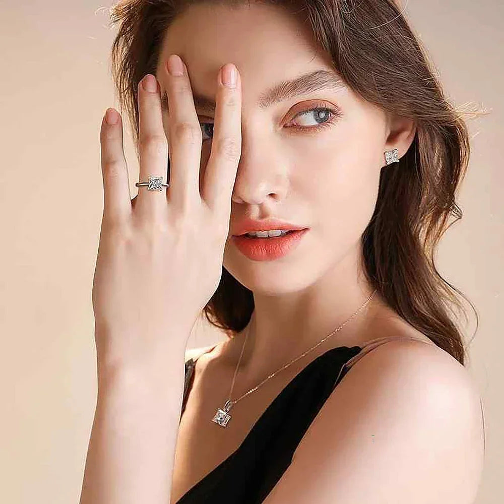 Princess Cut Moissanite Diamond Jewellery Set