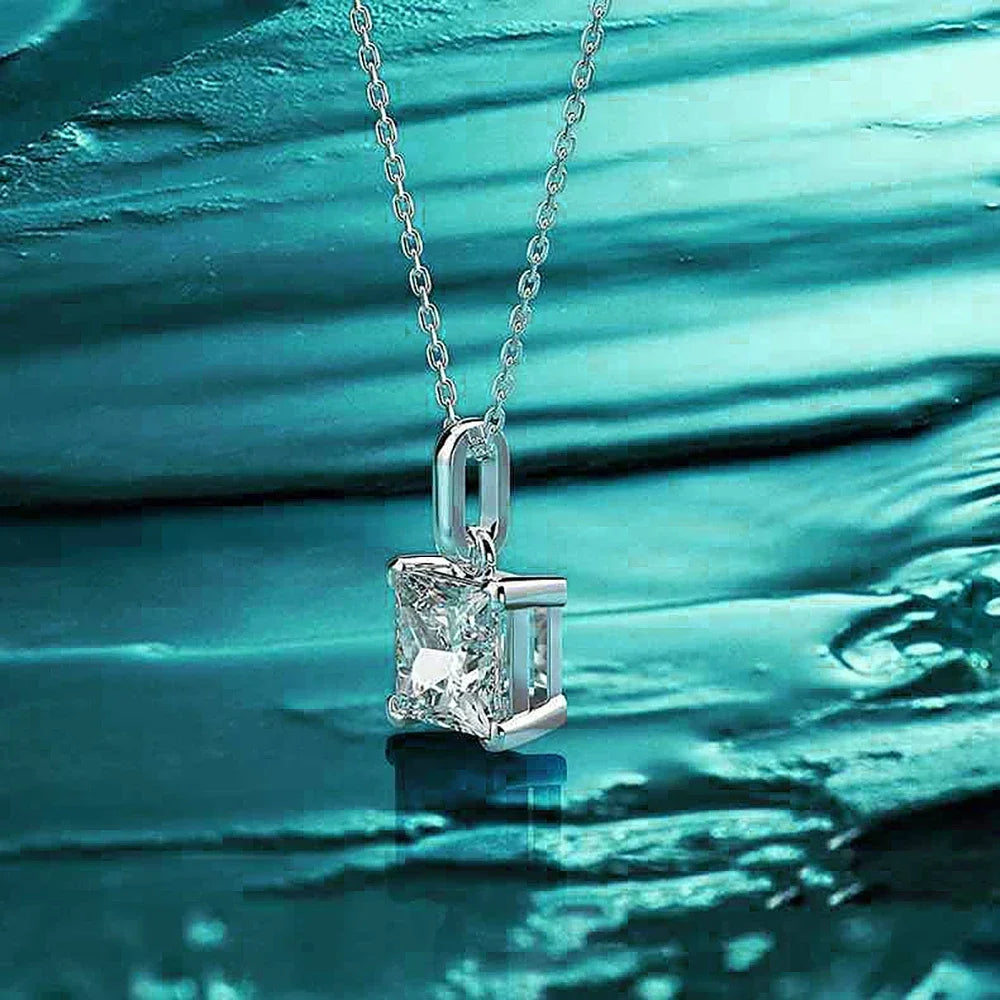 Princess Cut Moissanite Diamonds Pendant Necklace