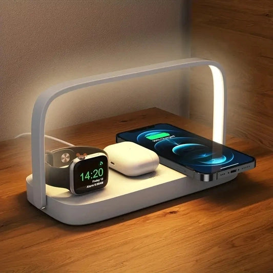 Fast Wireless Charger 4-in-1 | LED Night Lamp Dock for iPhone 15, iWatch & AirPods