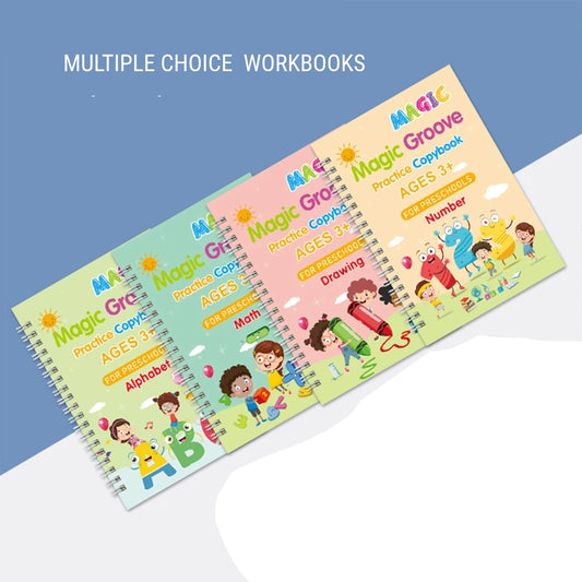 Reusable Montessori Magic Copybook Set – 4 Books for 3D Calligraphy and Drawing Practice