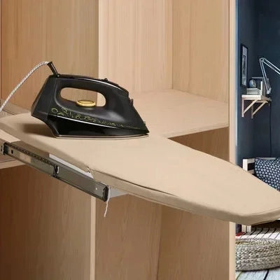 Space-Saving Wooden Folding Ironing Board – Rotatable with Storage Drawer & Heat-Resistant Cover
