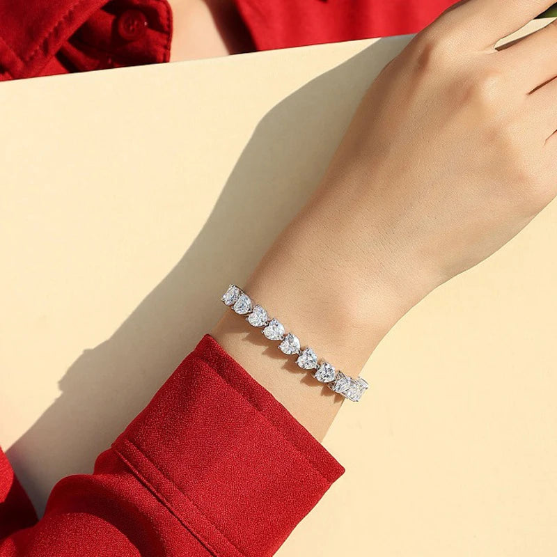 Venus 24cttw Heart Moissanite Bracelet Sparkling 925 Silver Bangle
